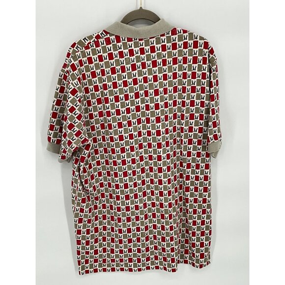 Barnfly Authentic Design Mens Polo Shirt M Red & Khaki Checkered Pattern - Picture 6 of 7